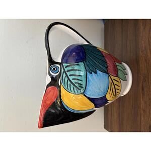 Grazia Deruta Bird Pitcher Hand-Painted Italian Pottery Folk Art Jug Fun Haus
